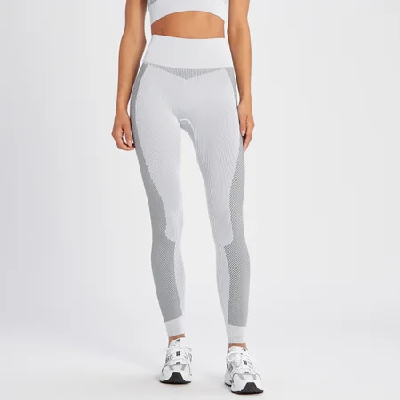 MP Damen Contrast Rib Nahtlose Leggings – Weiß/Schwarz