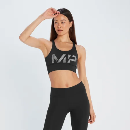 MP Damen Essentials Trainings-BH mit Aufdruck – Schwarz