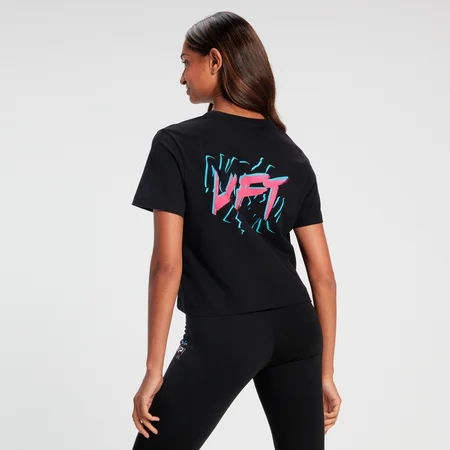 MP Damen Retro-Crop-Top Lift mit kurzen Ärmeln – Schwarz