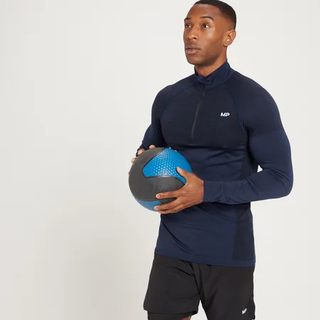 MP Essential Seamless Oberteil mit 1/4-Reißverschluss für Herren - Dunkelblau meliert