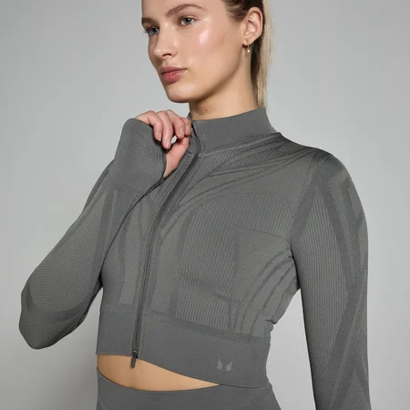 MP Damen Tempo Ultra Geometric Nahtlose Crop-Jacke – Carbon