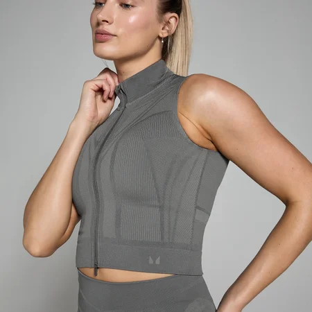 MP Damen Tempo Ultra Geometric Nahtloses Tanktop mit Reißverschluss – Carbon