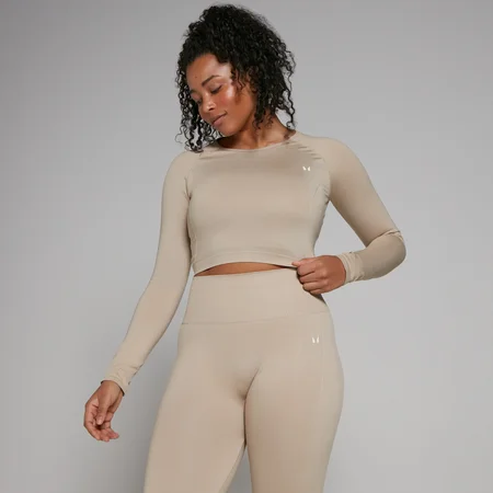MP Damen Shape Nahtloses Langarm-Crop-Top — Sandstein