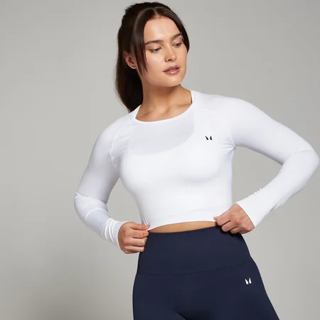 MP Damen Shape Nahtloses Langarm-Crop-Top — Weiß