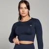 MP Damen Shape Nahtloses Langarm-Crop-Top — Navy