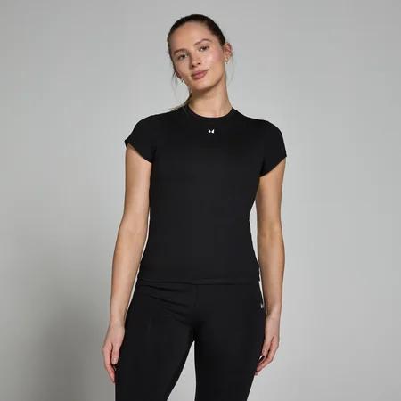 MP Damen Basics Körperbetontes Kurzarm-T-Shirt – Schwarz