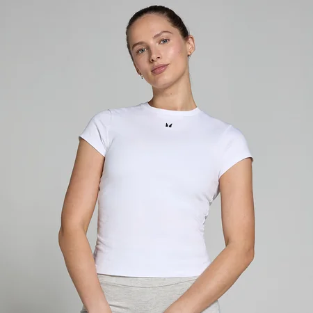 MP Damen Basics Körperbetontes Kurzarm-T-Shirt – Weiß