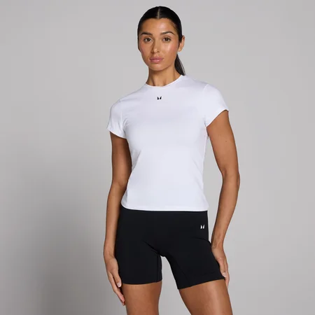 MP Damen Basics Körperbetontes Kurzarm-T-Shirt – Weiß