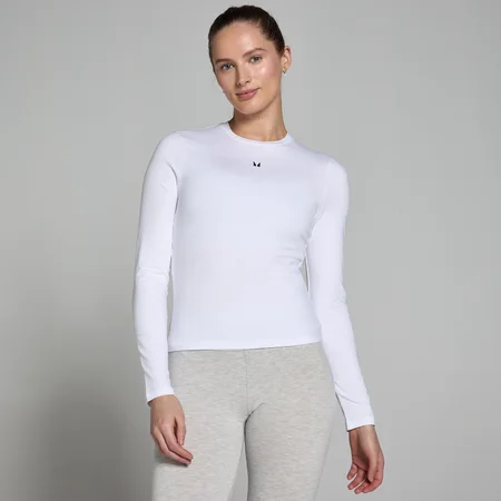 MP Damen Basics Körperbetontes Langarm-T-Shirt – Weiß