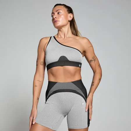 MP Damen Contrast Rib Nahtloser Sport-BH – Schwarz/Grau