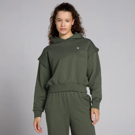 MP Damen Tempo Grafik Crop-Kapuzenpulli – Dunkles Olivgrün