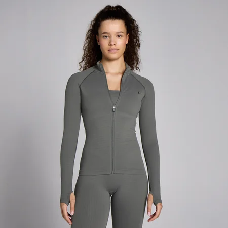 MP Damen Lifestyle Waffel-Jacke mit durchgehendem Reißverschluss – Gunmetal