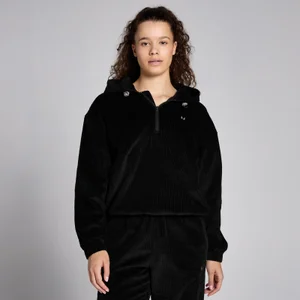 MP Damen Cord-Kapuzenpulli mit bequemer Passform und 1/4-Reißverschluss – Schwarz - Size L