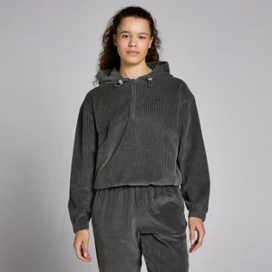 MP Damen Cord-Kapuzenpulli mit bequemer Passform und 1/4-Reißverschluss – Gunmetal - Size L