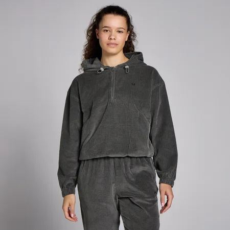 MP Damen Cord-Kapuzenpulli mit bequemer Passform und 1/4-Reißverschluss – Gunmetal