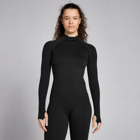 MP Damen Lifestyle Nahtloses Waffel-Langarmshirt – Schwarz