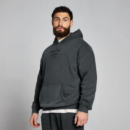 MP Origin Washed Kapuzenpulli mit Grafik – Verwaschenes Schwarz