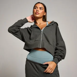 MP Damen Tempo Crop-Kapuzenpulli mit Durchgehendem Reißverschluss – Nachtgrau - Size M