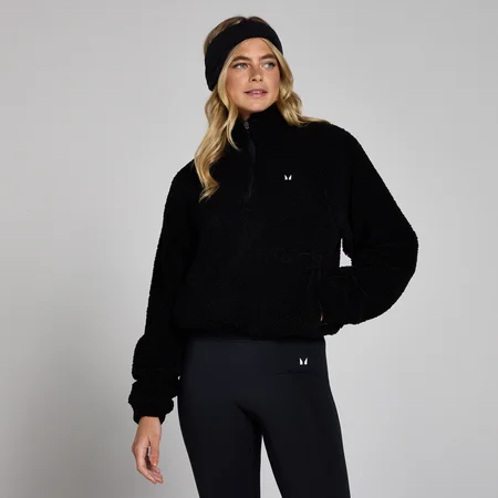 MP Damen Crop-Fleece mit 1/4-Reißverschluss – Schwarz