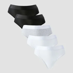 MP Damen Tanga mit Mittelhohem Bund (5er-Packung) – Weiß/Schwarz/Hellgrau - Size XS