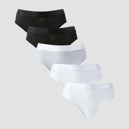 MP Damen Bikinislip mit Mittelhohem Bund (5er-Packung) – Weiß/Schwarz/Hellgrau