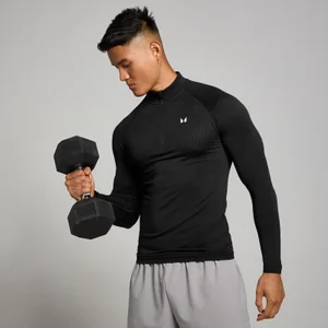 MP Herren Tempo Pillar Nahtloses Oberteil mit Grafikelement und 1/4-Reißverschluss – Schwarz - Size M