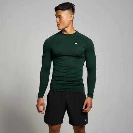 MP Herren Tempo nahtloses Langarmshirt mit Grafikelement – Dunkles Smaragdgrün