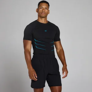 Lift Muscle Fit Nahtloses T-Shirt - Vintage-Schwarz/Power Blue - Size M
