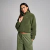 MP Cropped Borg Fleece für Damen mit 1/4 Reißverschluss - Olivgrün verwaschen