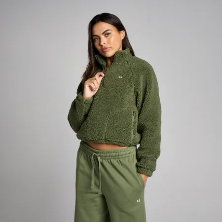 MP Cropped Borg Fleece für Damen mit 1/4 Reißverschluss - Olivgrün verwaschen