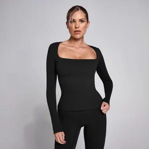 MP SculptForm Damen Langarm-Top mit eckigem Ausschnitt – Schwarz - Size XS