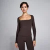 MP SculptForm Damen Langarm-Top mit eckigem Ausschnitt – Kakao