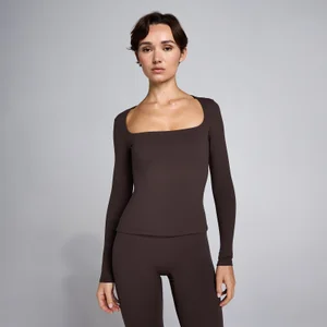 MP SculptForm Damen Langarm-Top mit eckigem Ausschnitt – Kakao - Size XS