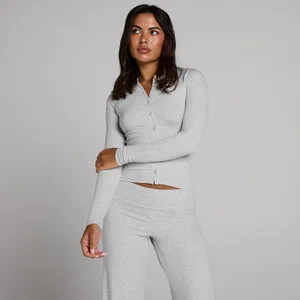 MP Geripptes Top für Damen mit Knopfleiste – Grau meliert - Size L
