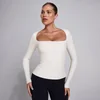 MP Damen SculptForm Langarm-Top mit eckigem Ausschnitt - Perle