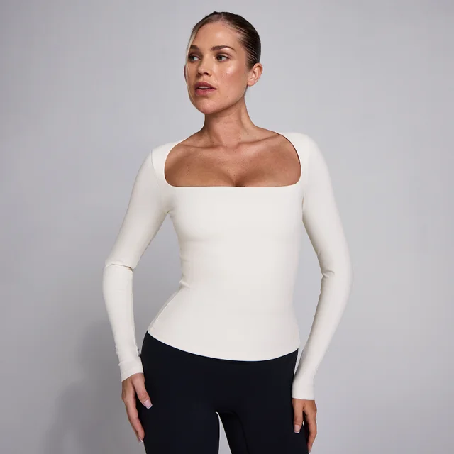 MP Damen SculptForm Langarm-Top mit eckigem Ausschnitt - Perle