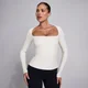 MP Damen SculptForm Langarm-Top mit eckigem Ausschnitt - Perle
